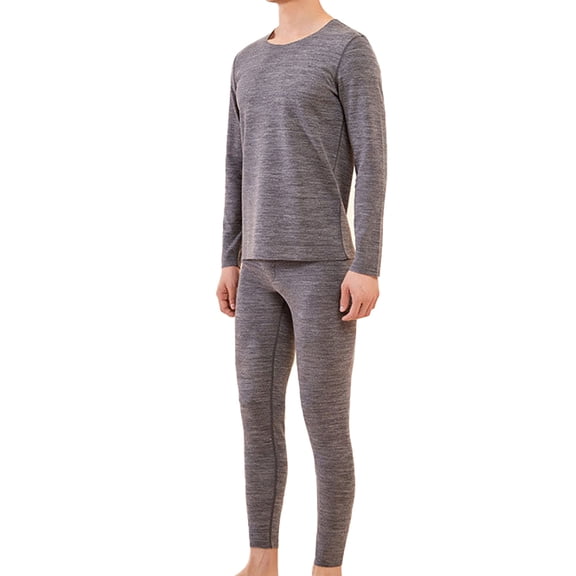 Grey Men'S Thermal Underwear Set, Soft Fleece Lined Long Johns, Winter Warm Base Layer Top & Bottom-Dark Gray -L