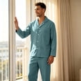 thumbnail image 6 of Mens Pajama Set Soft Long Sleeve Pajamas for Men Lightweight Button Up Sleepwear Lounge Pjs Outfits Turquoise XL, 6 of 7