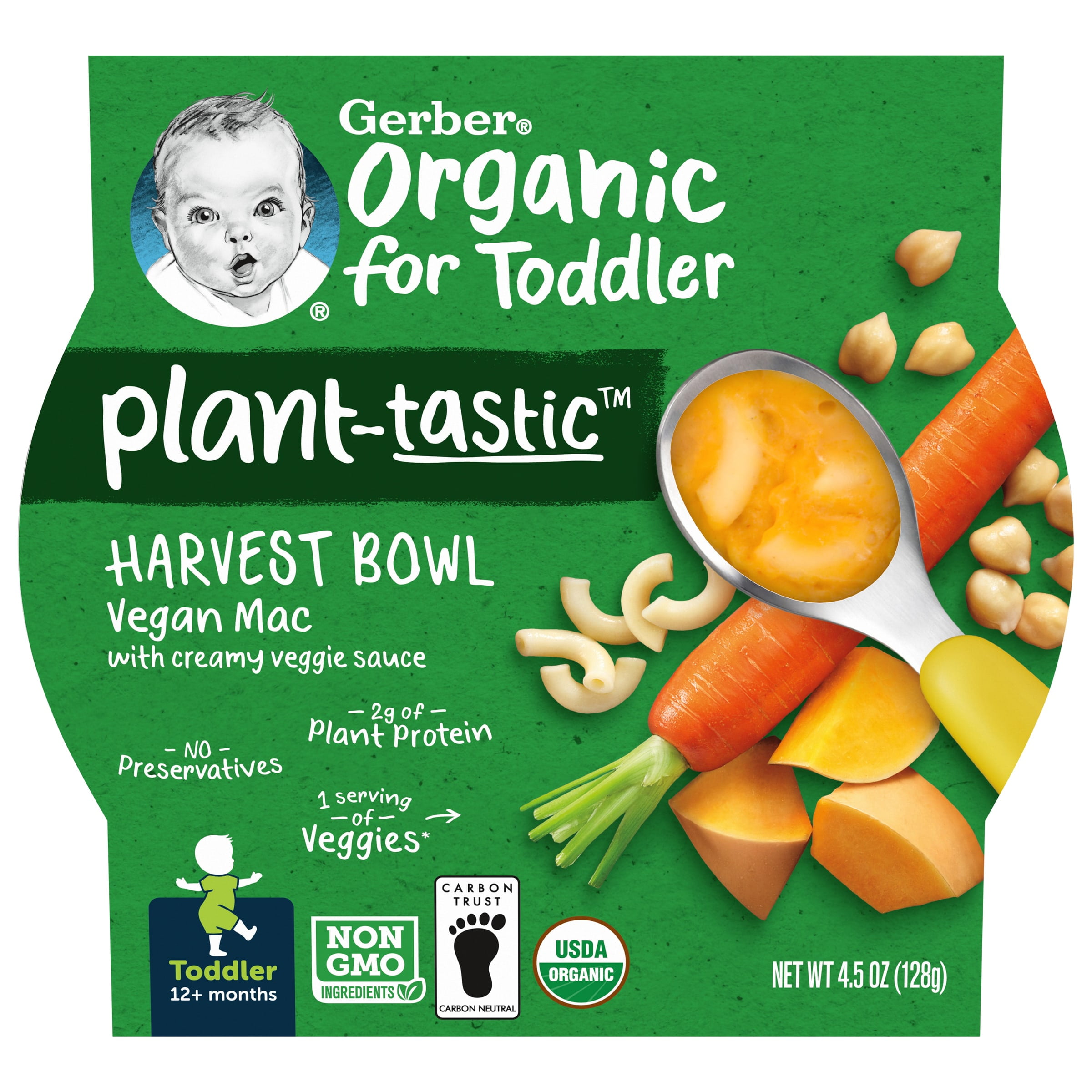 Gerber Organic Plant-tastic Harvest Bowl Toddler Food, Vegan Mac, 4.5 oz Tray (8 Pack)