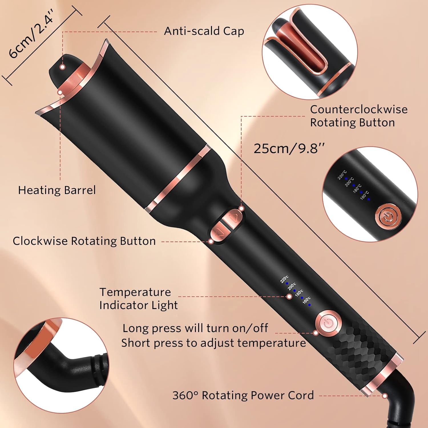 Automatic Hair Curler, Automatic Curling Iron, Professional Curling Wand Rotating with 1 Inch Large Barrel Fast Heating Dual Voltage for Women Mid Length to Longer Hair