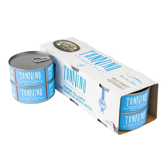 (6 pack) Tonnino Tuna Premium Yellowfin Tuna Chunks In Spring Water, Gluten-Free, 4.94 Oz, 6 Count, Cans