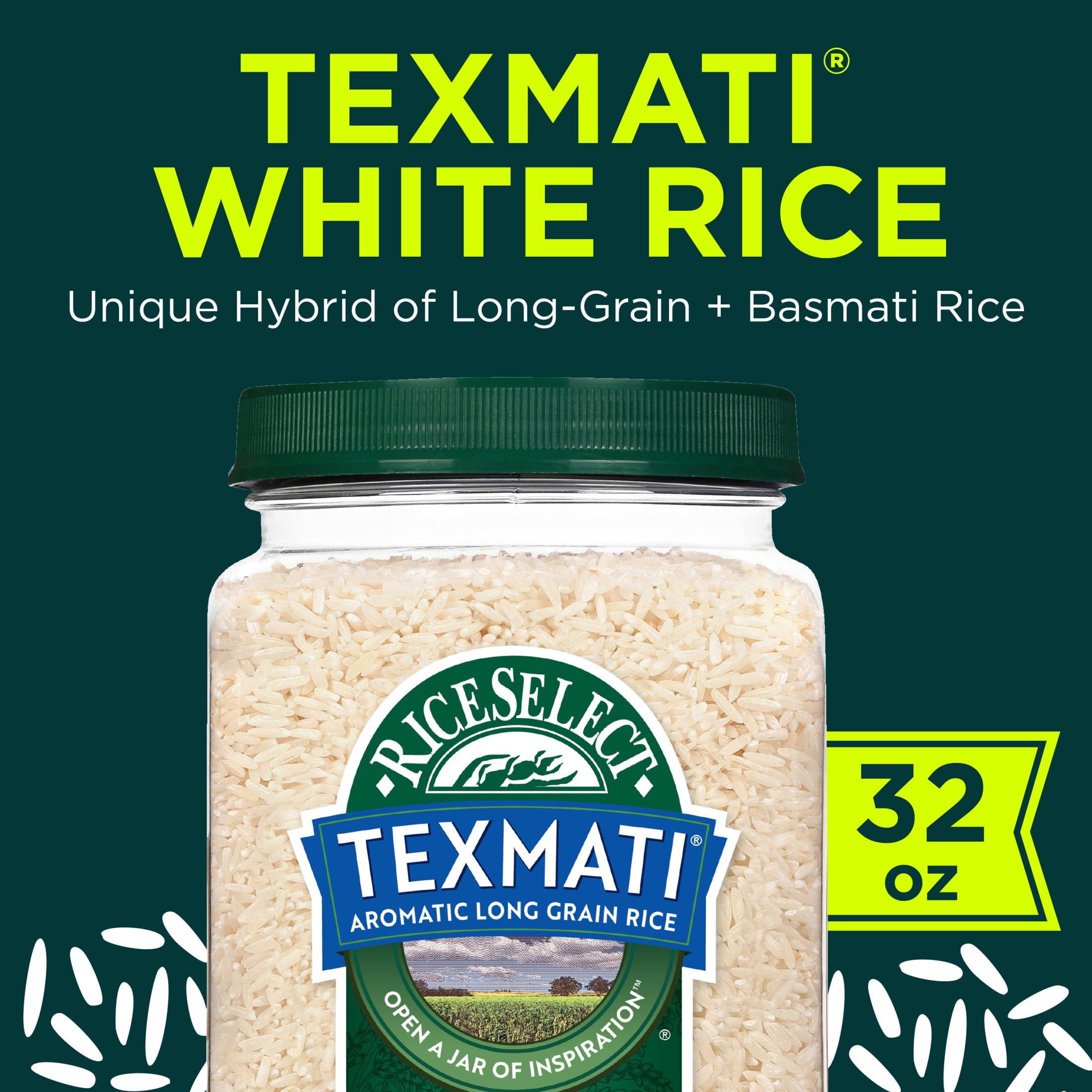 (2 pack) RiceSelect Premium Texmati White Rice, Long Grain Basmati Rice, Gluten-Free, 2 lb Jar