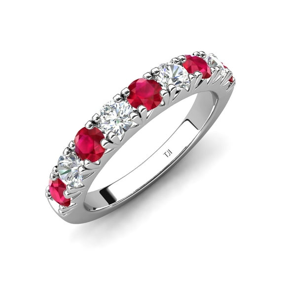 TriJewels 0.90 ctw Ruby and Lab Grown Diamond (3.00 mm) 9 Stone Wedding Band in 10K Gold