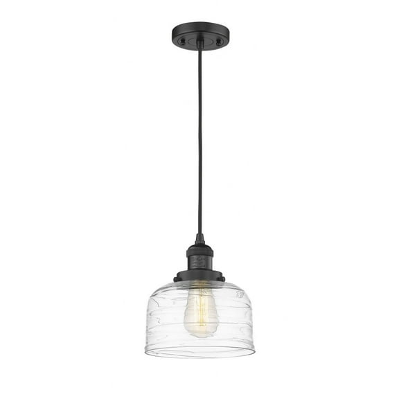 201C-BK-G713-Innovations Lighting-Bell - 1 Light Cord Hung Mini Pendant In Industrial Style-10 Inches Tall and 8 Inches Wide-Matte Black Finish-Clear