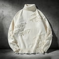 thumbnail image 2 of Men's Ripped Sweater Male Long Sleeve Distressed High Neck Pullover Jumpers Beige Size L, 2 of 9