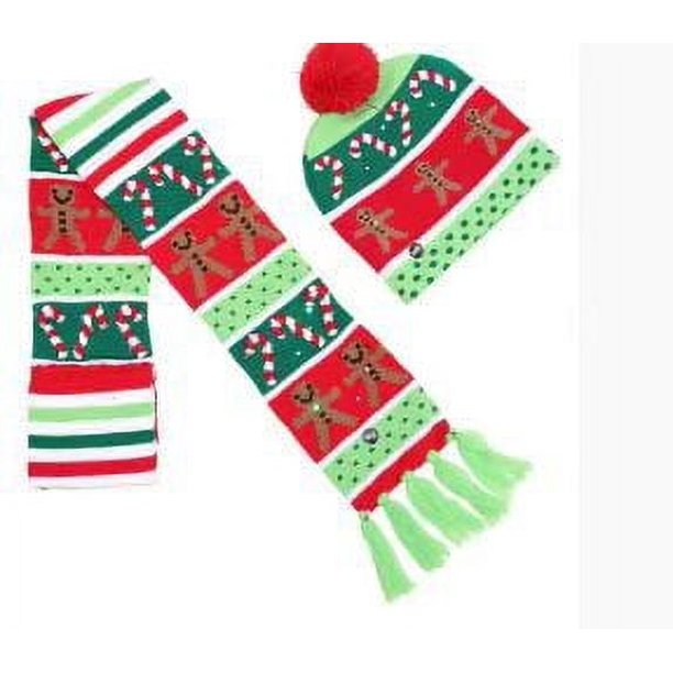 Conjunto de gorro y bufanda de punto navideño europeo y americano con luces LED de colores gorro de lana cálido para invierno