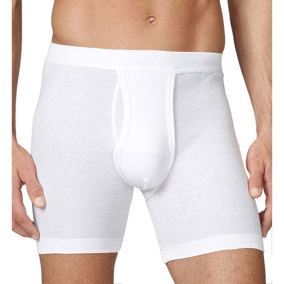 Men's Calida 25111 Cotton 1x1 New 100% Cotton Fly Front Boxer (White M)