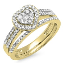 0.50 Carat (ctw) 14K Yellow Gold Round Cut Diamond Ladies Split Shank Heart Shaped Bridal Engagement Ring With Matching