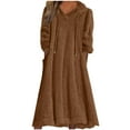 thumbnail image 2 of Aboser Womens Fleece Hooded Nightgowns with Pockets Fuzzy Plush Long Night Dress Winter Long Sleeve Sleepwear Drawstring V Neck Sleepshirts Warm Cozy Hoodie Pajama Dresses, 2 of 5
