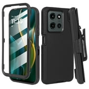 6goodeals For Motorola Moto G Power 2025/ G Play 2025 Case with Belt Clip, Full Protection & Rotating Belt Clip Holster with Built in Kickstand, Built in Screen Protector Black