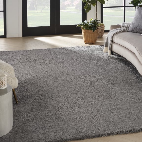 Nourison Luxurious Shag Grey 7'10" x 9'10" Area Rug, Solid, Plush, Bed Room, Living Room, Dining Room, Kitchen, Easy Cleaning, Non Shedding,