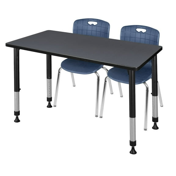 Regency 48 x 24 in. Adjustable Classroom Table- Grey & 2 Andy 18 in. Stack Chairs- Blue