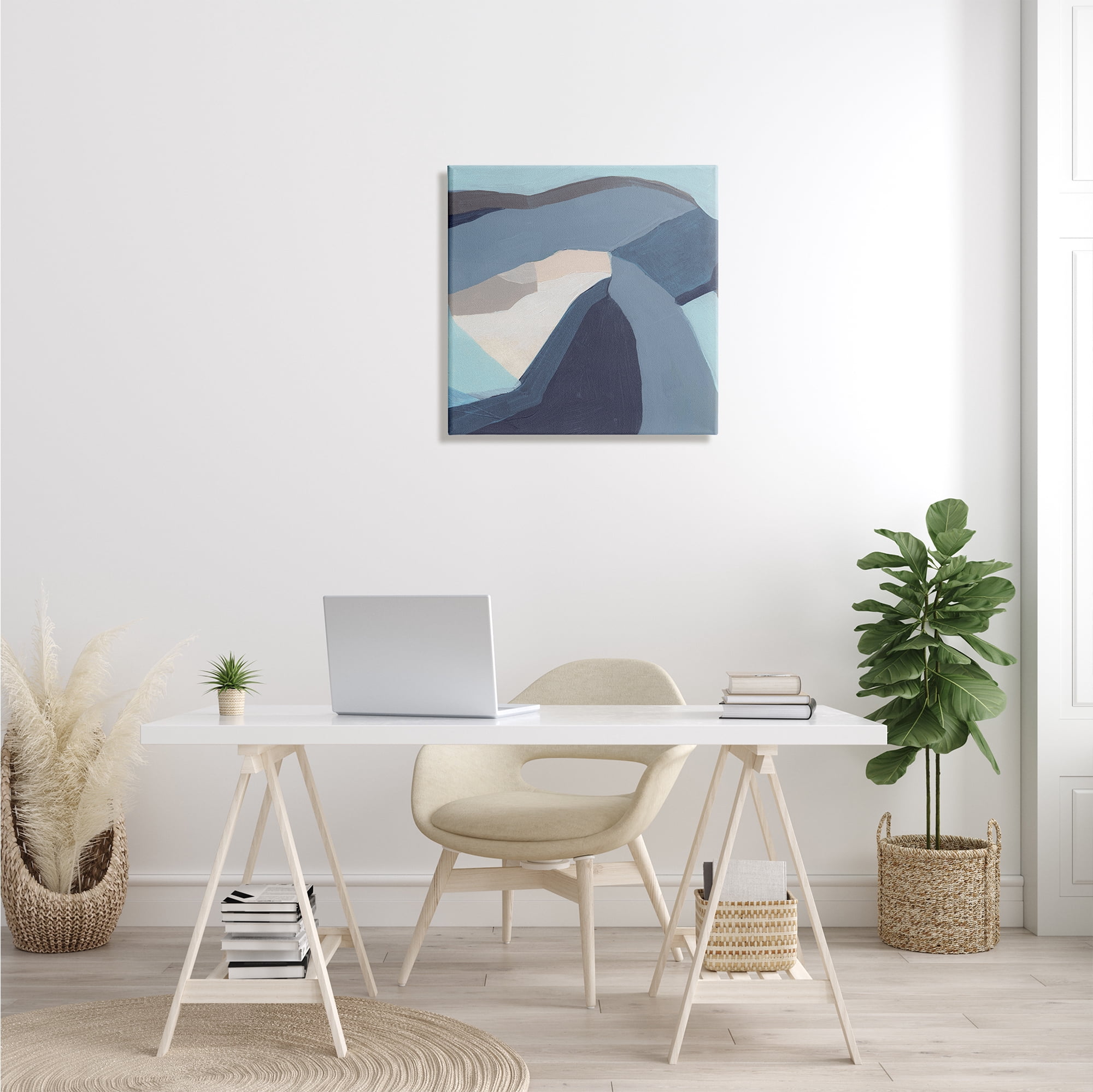 Stupell Industries Geometric Coastal Shape Arrangement Abstract Blue Grey Abstract Painting Gallery Wrapped Canvas Print Wall Art, 24 x 24