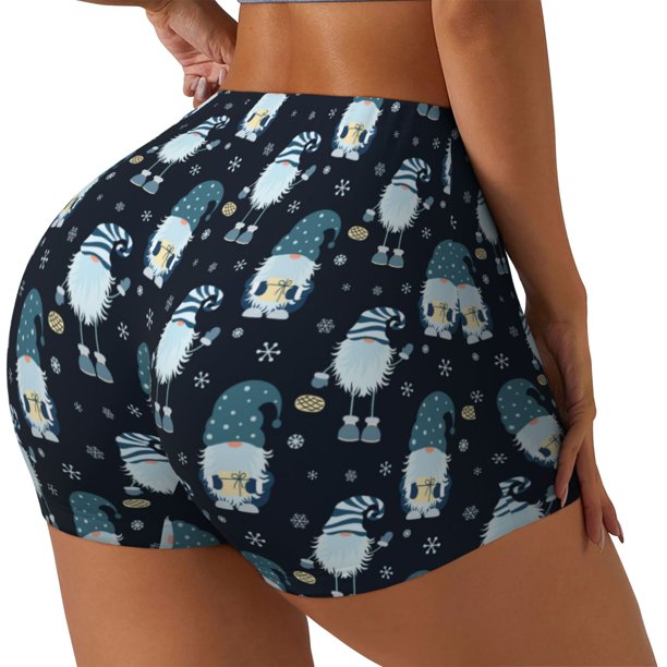 Fotbe Christmas Gnome blue Shorts Sin Costuras – Shorts Deportivos de Cintura Alta para Mujer, Elásticos para Gimnasio, Yoga, Running o Ciclismo-Small