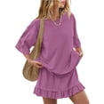 thumbnail image 3 of Kilaqueen Two Piece Sets for Women Crew Neck Short Sleeve Tops and Flowy Pleated Skirts Solid Color Beach Vacation Outfits Set, 3 of 5