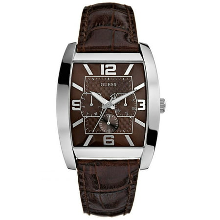 Guess Men's Brown Genuine Leather and Textured Dial