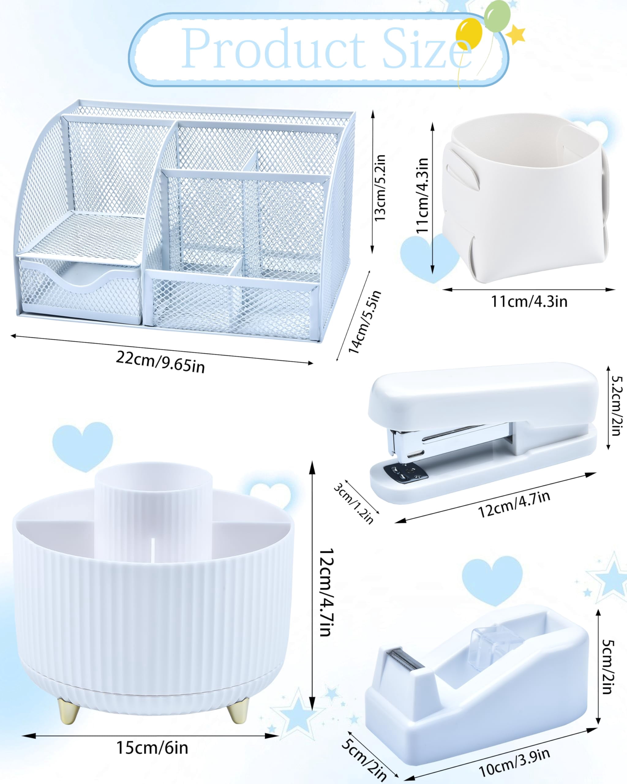 White Desk Accessories And Organizers With Organizer 360°rotating Pen Holder Stapler A Lot Of Office Supplies Beautifully Presented In Gift Box