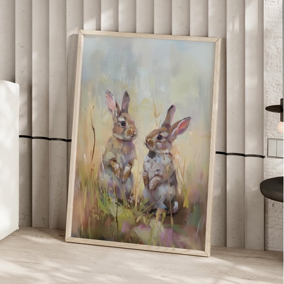 369 Prints Easter Bunnies In A Field Art Print Spring Bunny Vintage, Easter Rabbit Nursery Decor, Farmhouse Decor, Whimsical Bunny, Poster Only