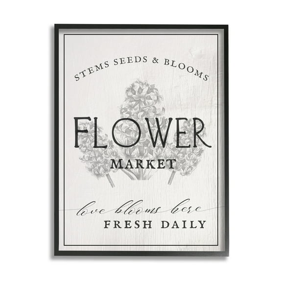 Stupell Industries Blooms Flower Market Advertisement Vintage Country Floral Botanical & Floral Painting Black Framed Art Print Wall Art, 24 x 30