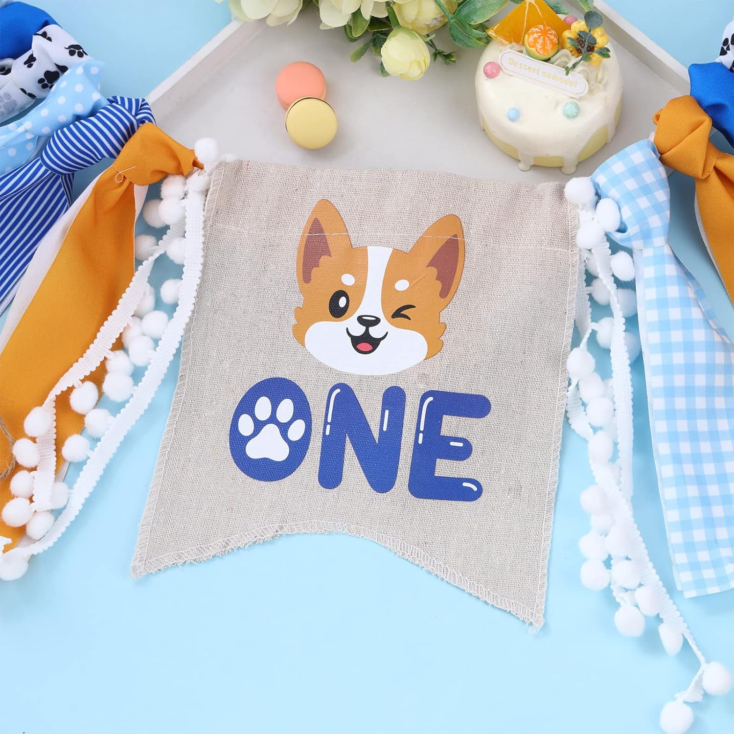 Dog Theme Birthday Party Decorations, Dog 1st Highchair Banner, Dog First Birthday Highchair Banner Boy Blue First Birthday Decorations for Boy Dog Theme Party Supplies