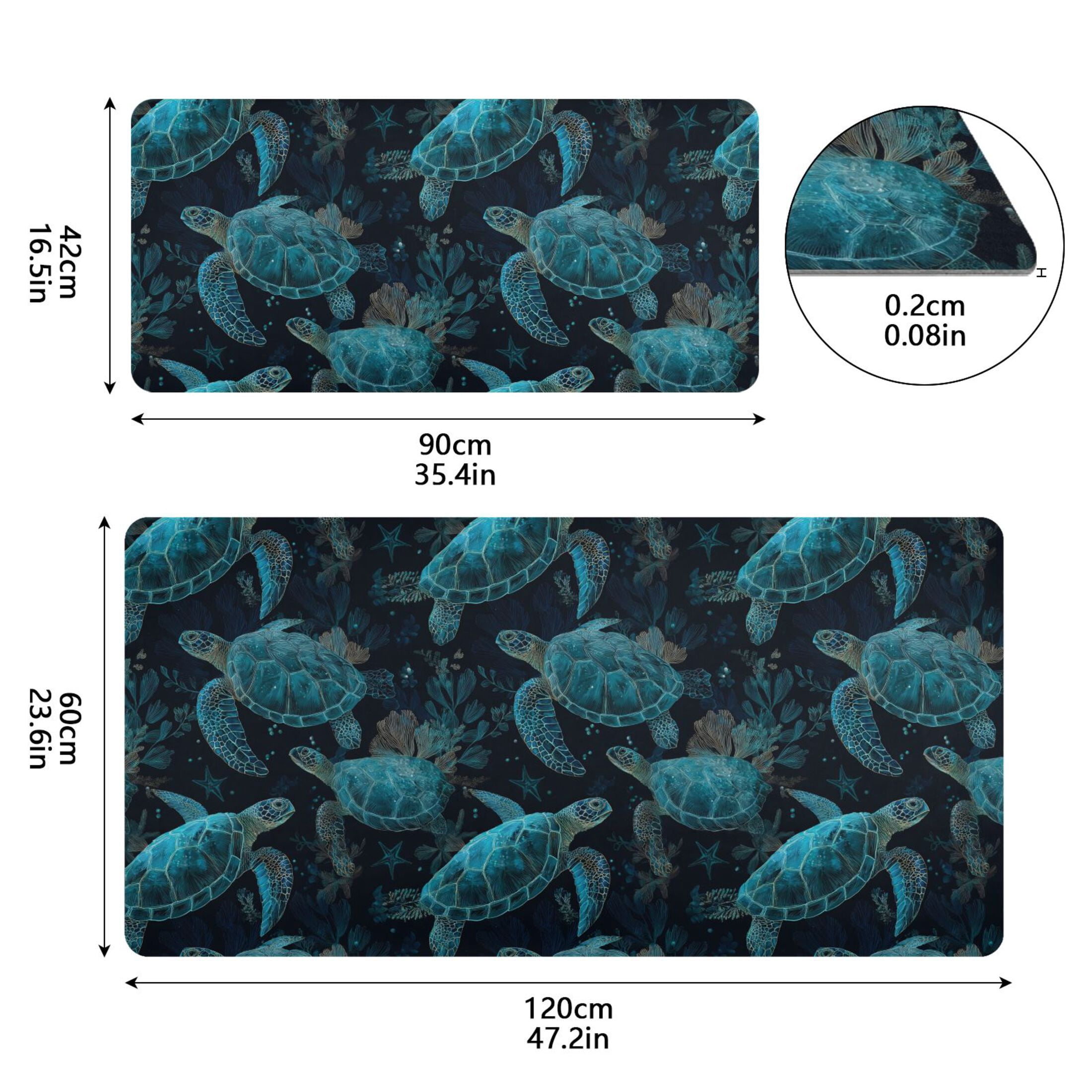 Leather Desk Pad Protector Mouse Pad Laptop Desk Mat Non-Slip Waterproof for Office and Home Green Sea Turtles Pattern