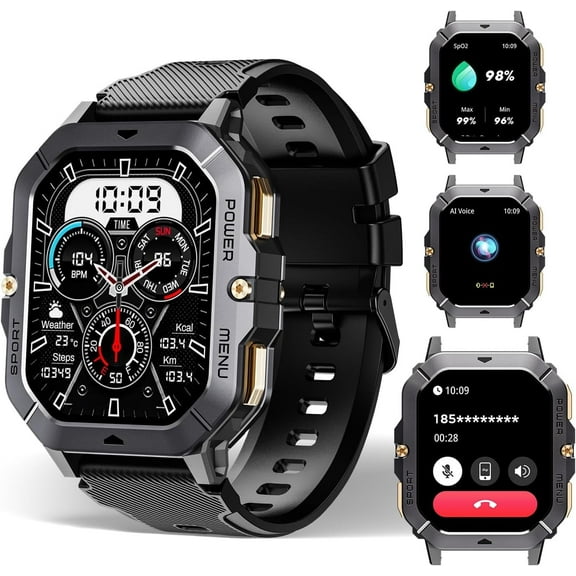 Smart Watch for Men, Waterproof Military Watch 2.02” HD Touchscreen Answer/Make Calls, Sport Fitness Activity Tracker with Heart Rate/Oxygen/Sleep Monitor/100  Sports Modes