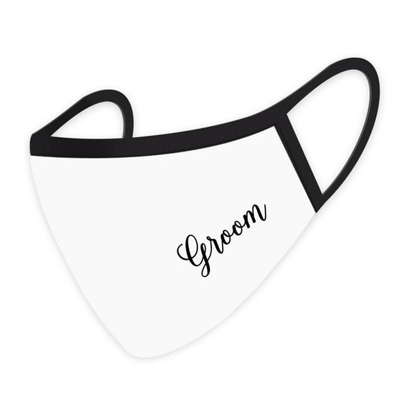 Koyal Wholesale Wedding Face Mask, Groom Design, White Cloth Face Masks with 1 Replaceable PM 2.5 Filter, 1-Pack