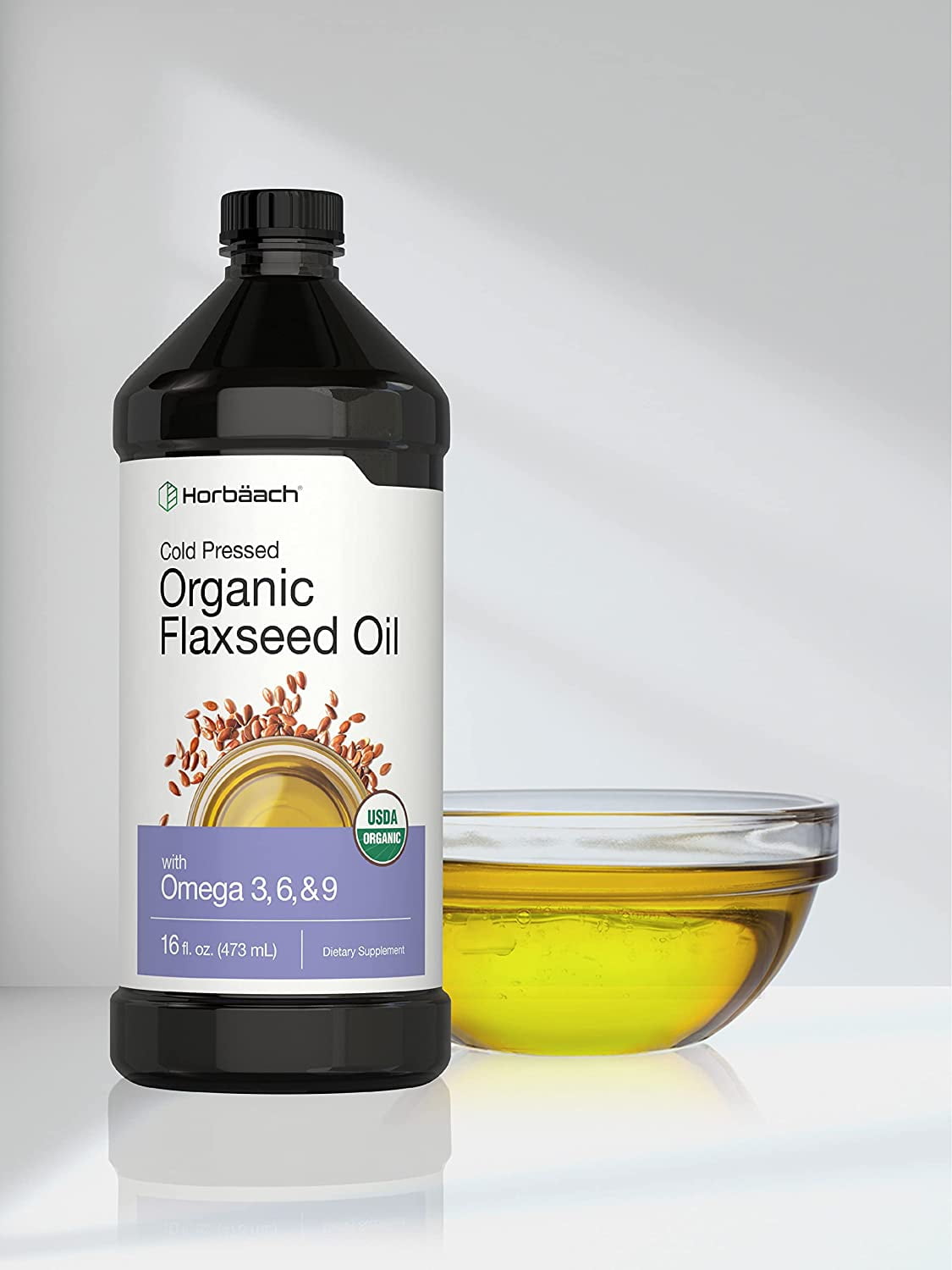 Organic Flaxseed Oil | 16oz | 3 Pack | Cold Pressed & Vegetarian | by Horbaach
