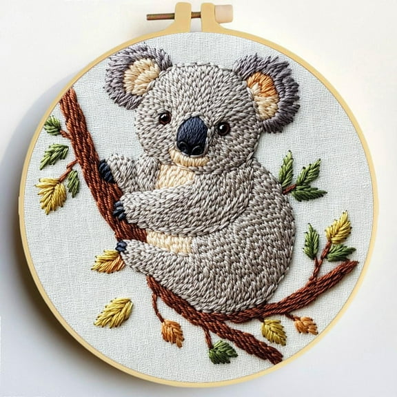 Punch Needle Kits Koala on Branch Embroidery Starter Set with Hoop Easy for Beginners DIY Stress Relief Handmade Craft Hobby and Home Decor 20x20cm-1