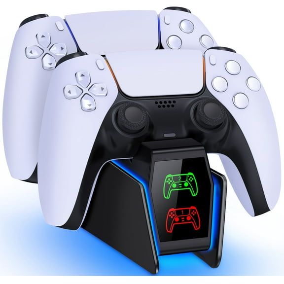 QQV PS5 Controller Charger, Dual Controller Charging Station for Playstation 5 Dualsense, PS5 Charging Station with LED Indicator/Fast Charging Cable (Black)