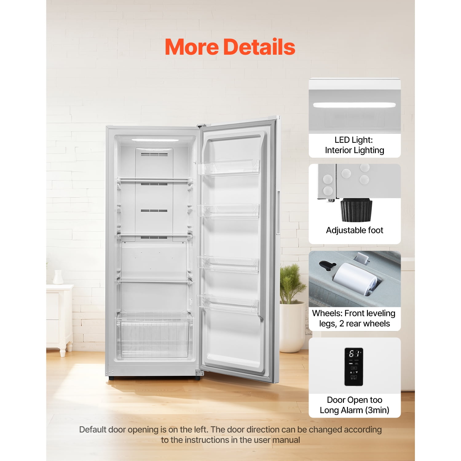 KFFKFF Convertible Upright Freezer/Refrigerator, 14 Cu.Ft Frost-Free Unit with Temperature Control Panel, Long Door Open Alarm, Adjustable Shelves, and LED Lighting, Ideal for Kitchen, Office