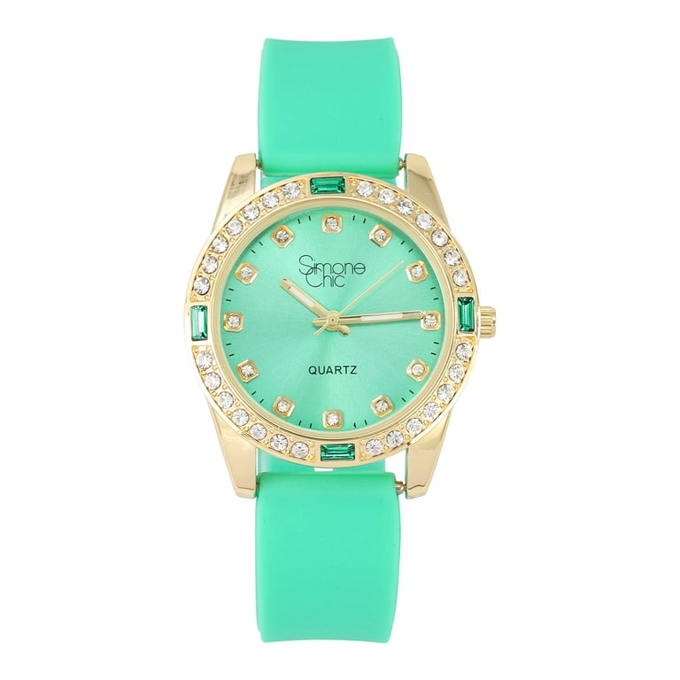 Women\'s Diamond & Gem Pave Fashion Rolly Rubber Band Timepiece - Colorful  Dial w/Matching Baguette Bling on Watch Trim - Ladies Be Burnin\' w/This  Sport Chic Trendy Fashion Accessory - ST10415SB Mint -
