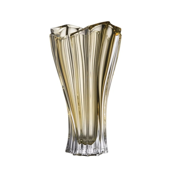 Czech Bohemian Crystal Glass Vase 12''-Height Amber-Yellow Flower Vase Elegant Centerpiece Vintage ''Plantica'' European Design Home Decor Birthday Wedding Housewarming