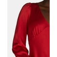 thumbnail image 2 of Nine.Eight Women’s and Women's Plus V-Neck Satin Midi Dress with Long Sleeves, Sizes XS-4X, 2 of 4