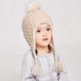 thumbnail image 5 of Boys Girls Kids' Fleece-Lined Beanie Winter Warm Earflap Hat with Pom-Pom and Drawstring, Color Block Thicken Knit Cap, 5 of 5