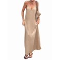 thumbnail image 2 of Women's V-Neck Sleeveless Backless Maxi Solid Suspender Robe Dress for Party Summer Khaki S, 2 of 9