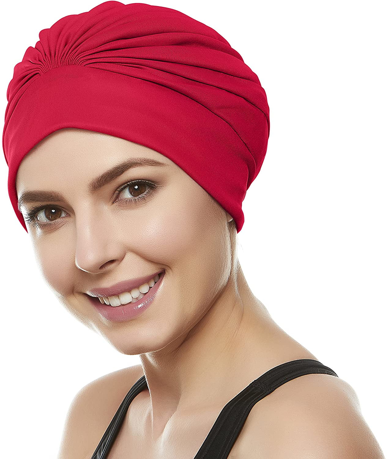 Swim Caps for Women Swimming Turban Polyester Latex Lined Pleated for Ladies(1pack)