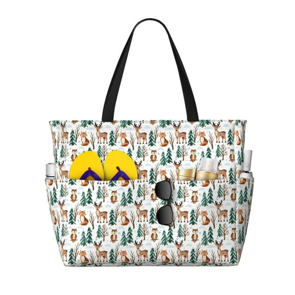 Fotbe Winter Woodland Friends Bolsa de Viaje para Playa - Resistente al Agua, Bolsa Tote de Gran Capacidad y Ligera con 7 Bolsillos para Mujeres y Hombres