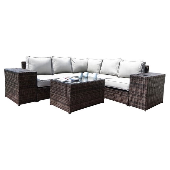 Living Source International 8-piece Rattan Sectional Set w/Cushions - Espresso