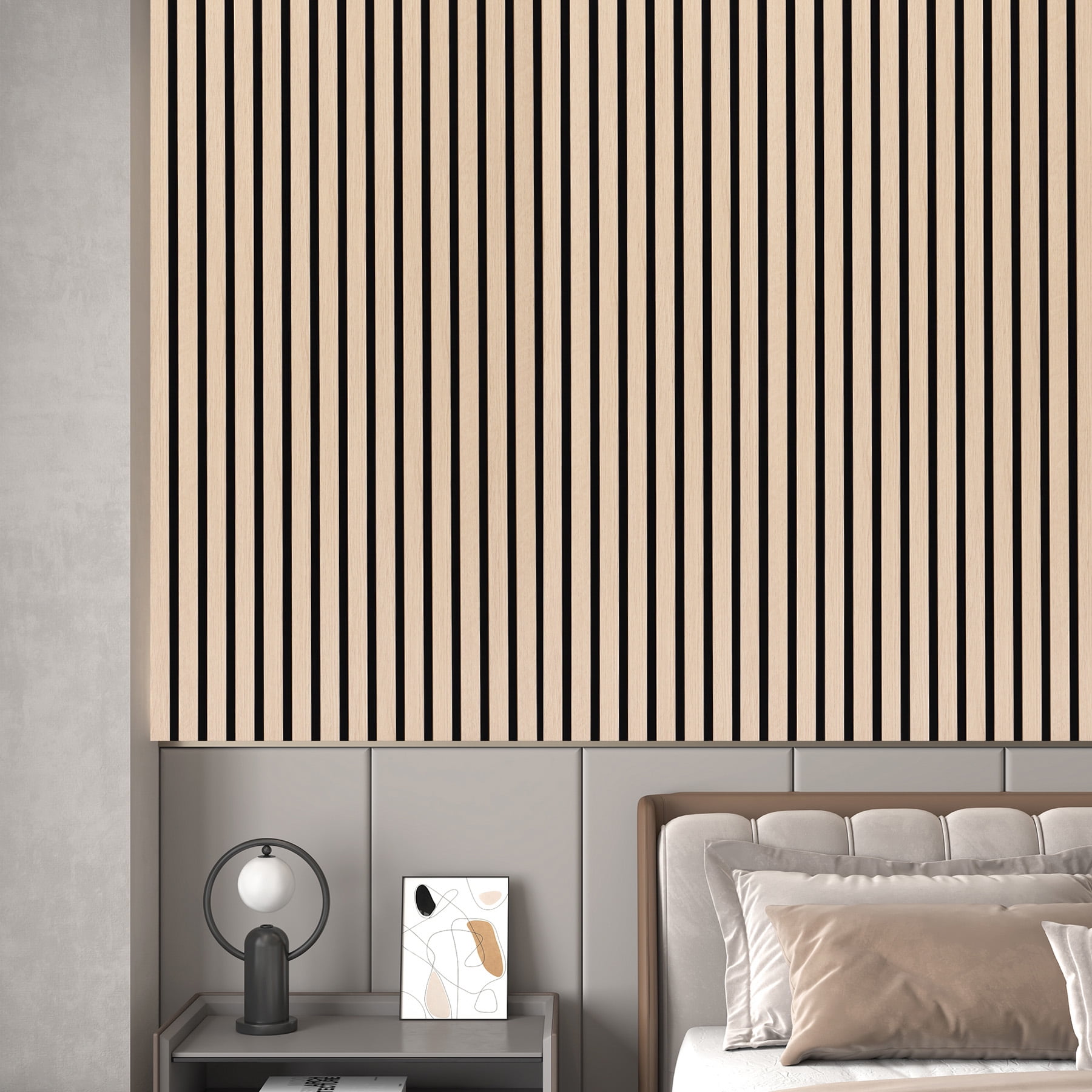3D Slat Acoustic Wall Panels with Wood Finish Accent, 4 Pack Sound Absorbing Paneling for Studio, Office, Living Room, Bedroom Interior Decor (Natural Walnut, 48''L x 24''W)