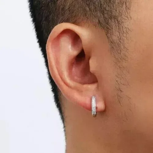 2.30Ct Round Cut Lab-Created Diamond Men's Hoop Earrings 14k White Gold Plated