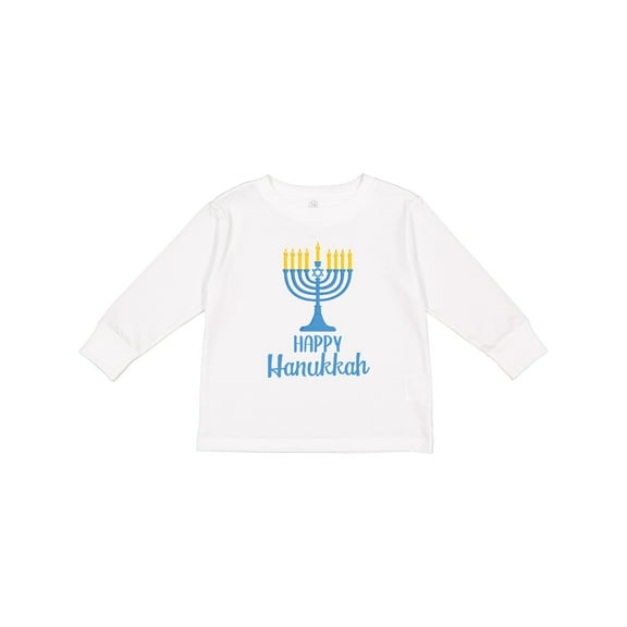 Inktastic Happy Hanukkah with Blue Menorah Boys or Girls Long Sleeve Toddler T-Shirt
