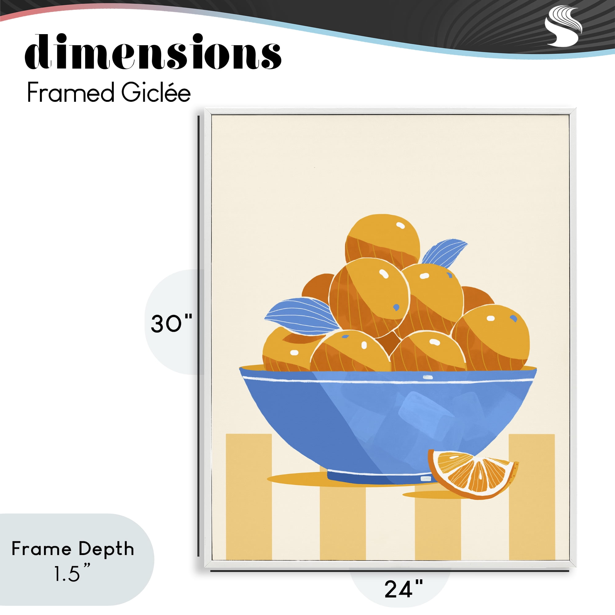Stupell Industries Orange Citrus Bowl Striped White Framed Giclee Art, design by Lucca Sheppard