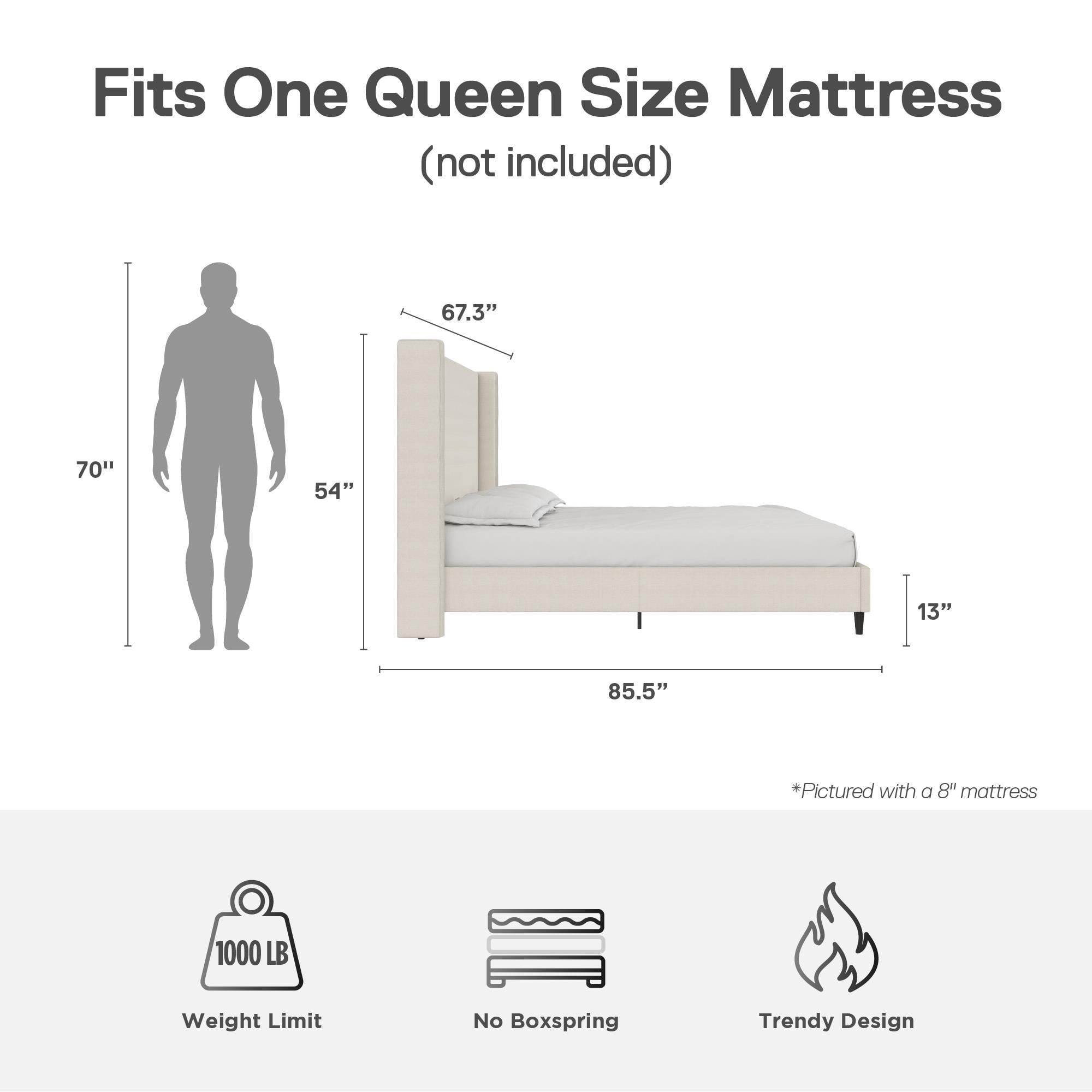 DHP Eveline Upholstered Wingback Bed, Queen, Textured Ivory