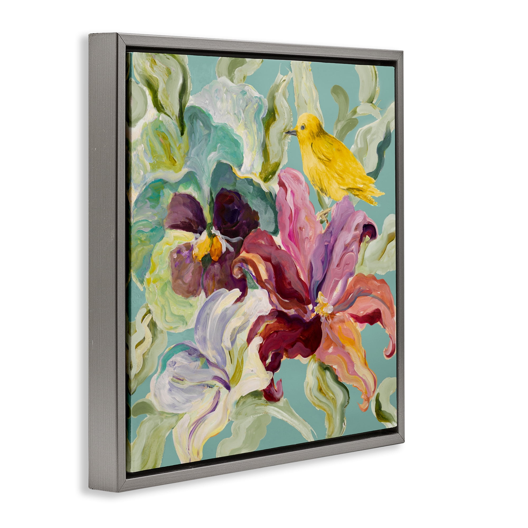 Stupell Industries Lyrical Garden Canary Gray Framed Floater Canvas Wall Art, design by Lanie Loreth