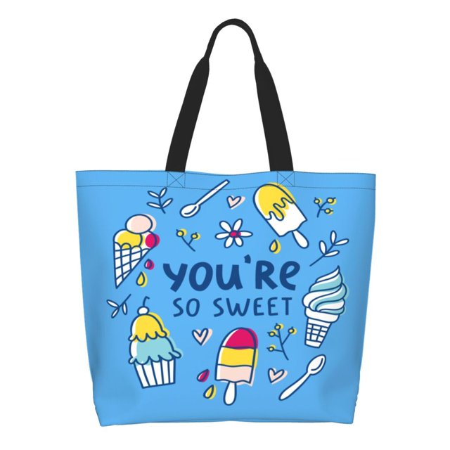 Fotbe You are so Sweet Bolsa Tote Estética de Lona con Estampado para Mujer - Bolsa Reutilizable de Hombro Casual para Vacaciones, Compras, Trabajo y Gimnasio