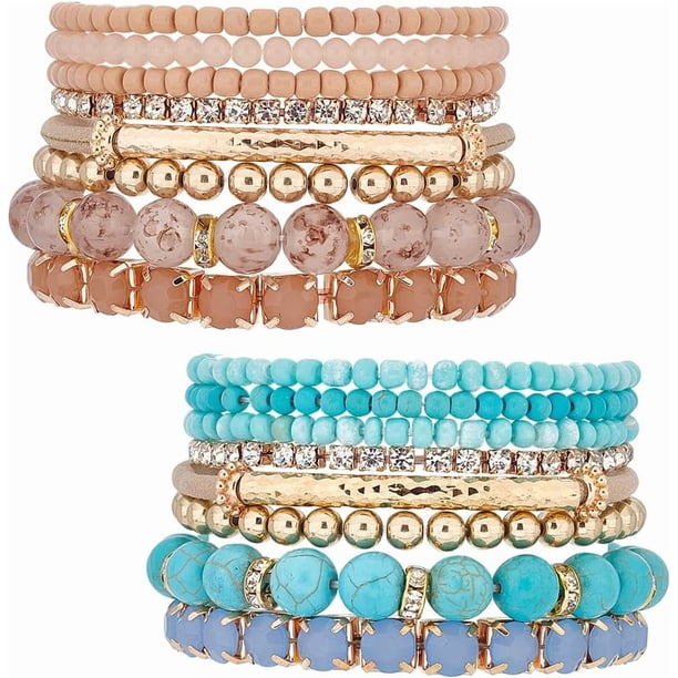 Pulseras apilables de cuentas para mujer, pulseras elásticas apilables, joyería bohemia multicolor.