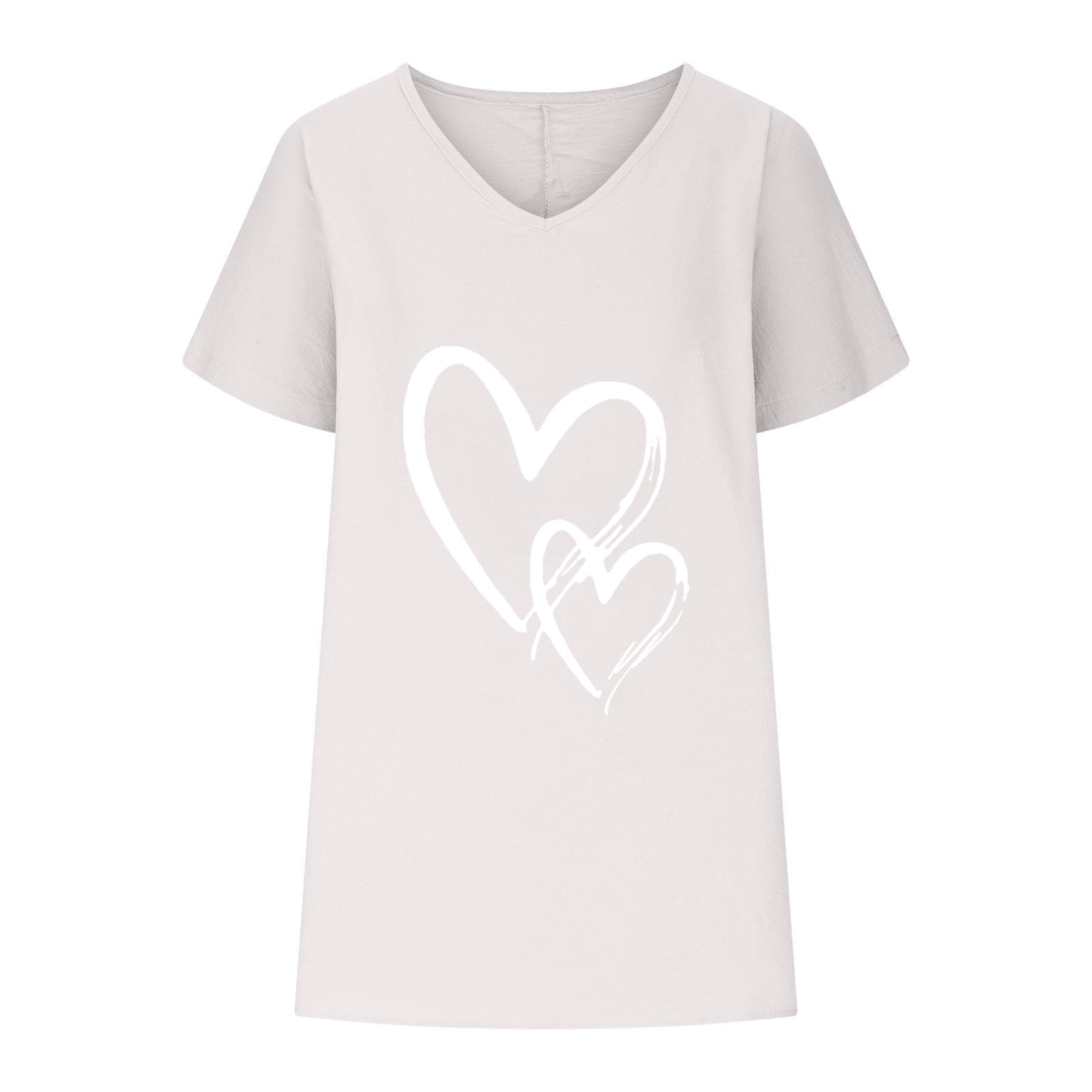Shirts Clothing Cotton Womens 2023 Fit Relaxed V - Casual Trendy Womens Plus Comfy Blouse Olyvenn Heart Tees Tops Linen Short Summer T-Shirts Love Sleeve Neck Workout Flowy Print Black Size 12
