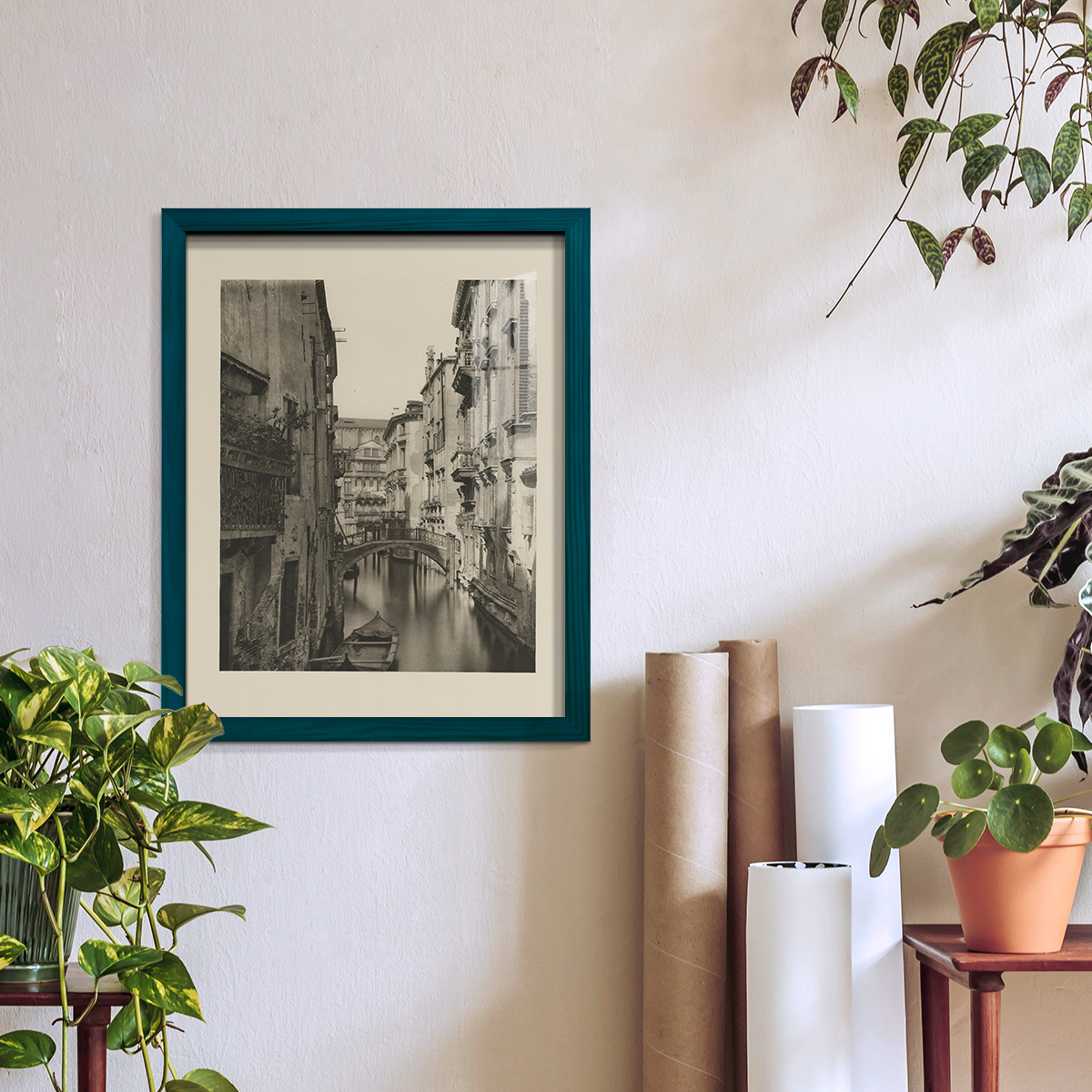 Vintage Views of Venice IV - Framed Print w/glass - Ocean Blue