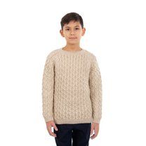 SAOL Classic Aran Cable Sweater for Kids: Crew Neck, 100% Merino Wool Celtci Knit, Made in Ireland